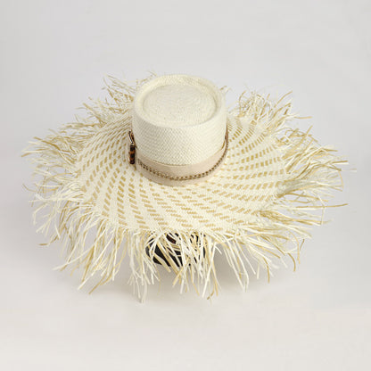 White straw beach hat with golden detail MILOS BEACH HAT