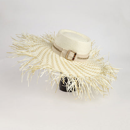 White beach hat with golden elements MILOS BEACH HAT
