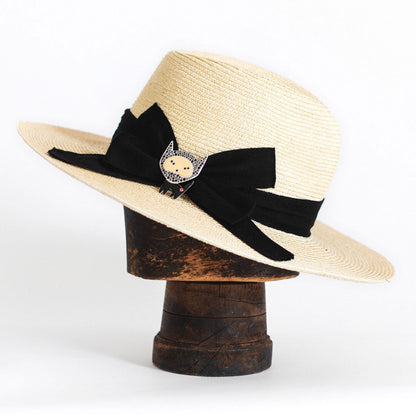 Straw hat with black bow POLLY
